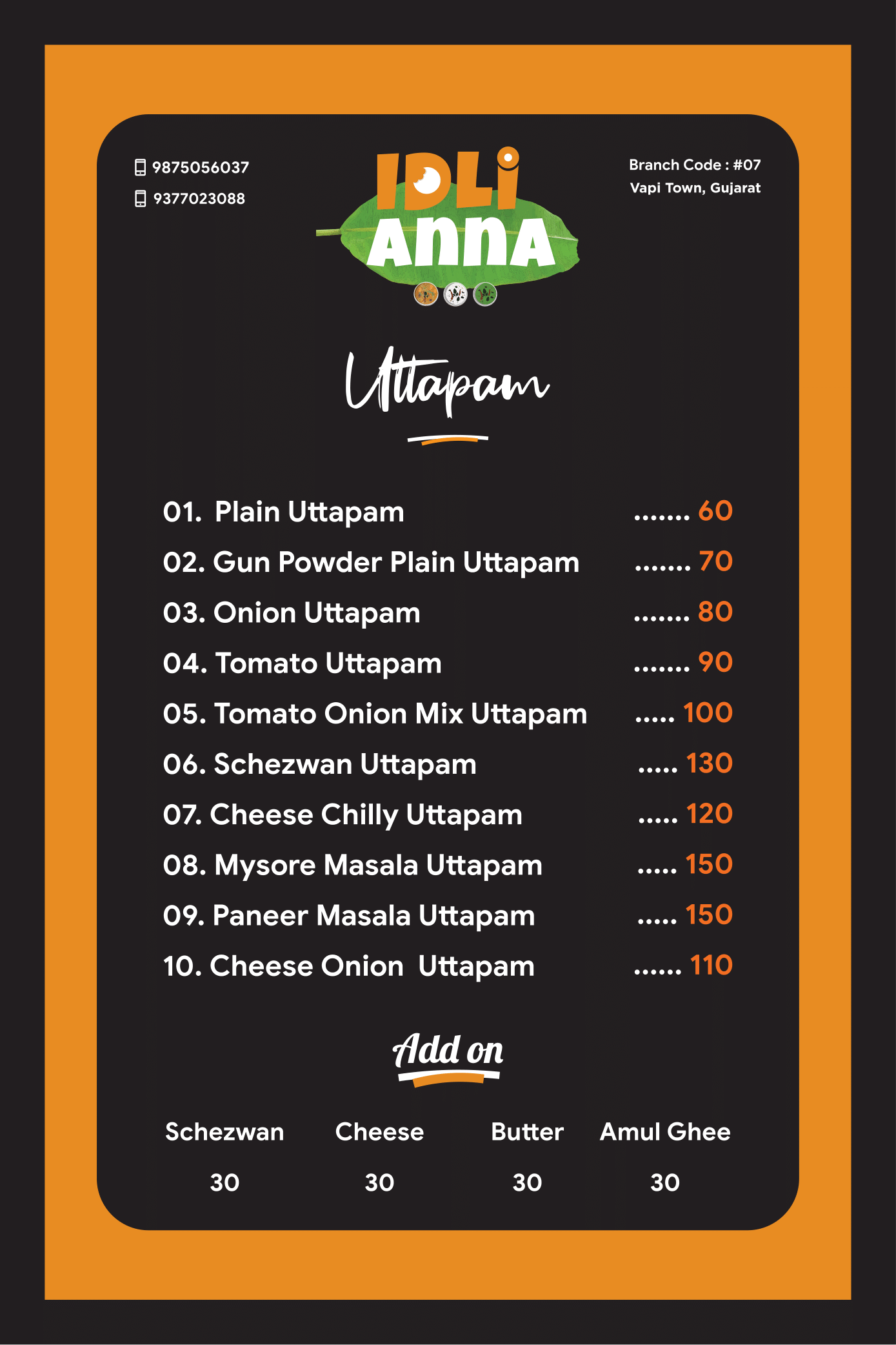 IdliAnna Menu
