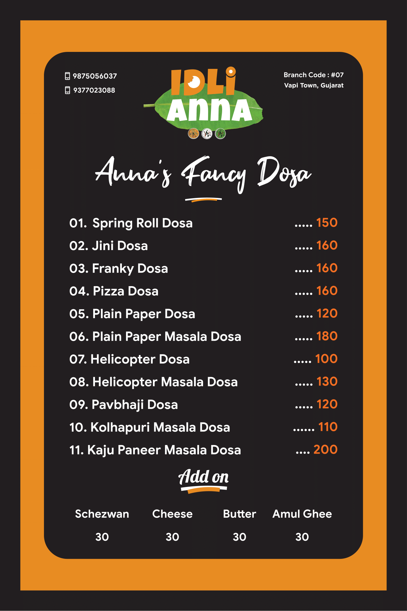 IdliAnna Menu